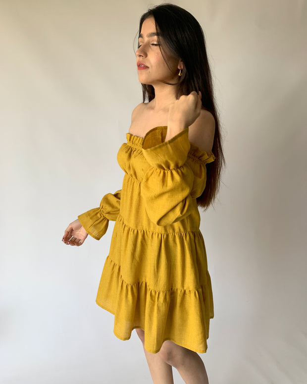 Mustard Yellow Off Shoulder Dress