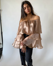 Champagne Gold Ruffle Blouse