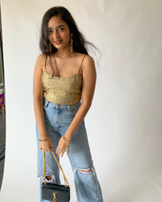 Champagne Lace Back Crop