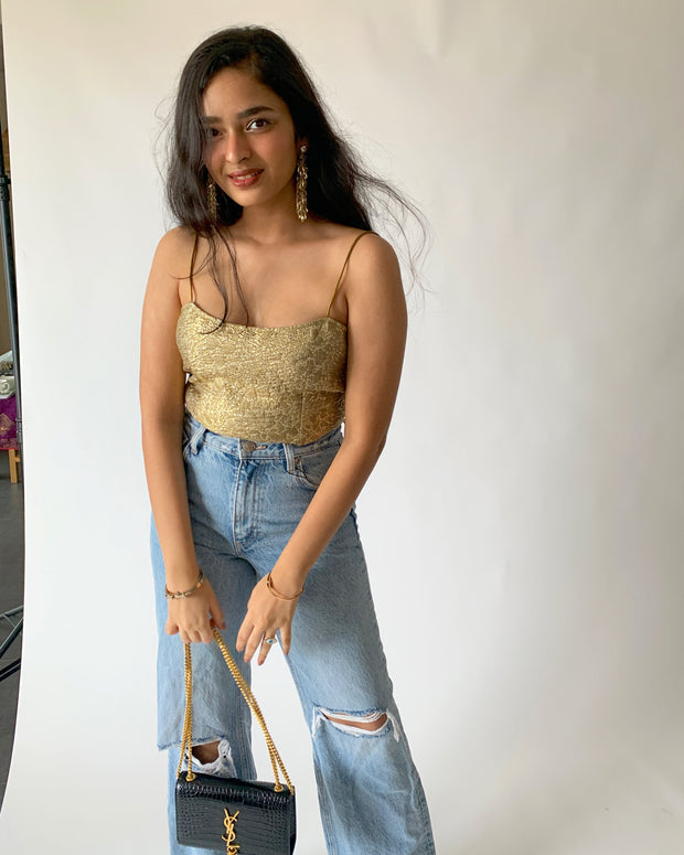 Champagne Lace Back Crop