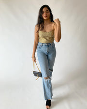 Champagne Lace Back Crop