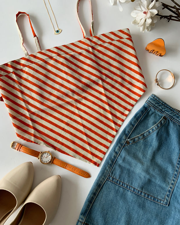 Orange Stripes Knotted Top