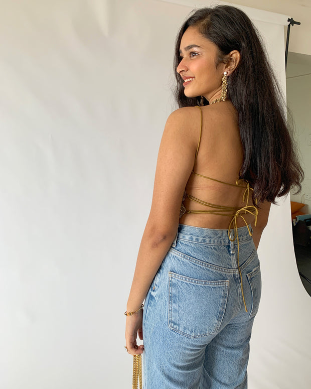Champagne Lace Back Crop