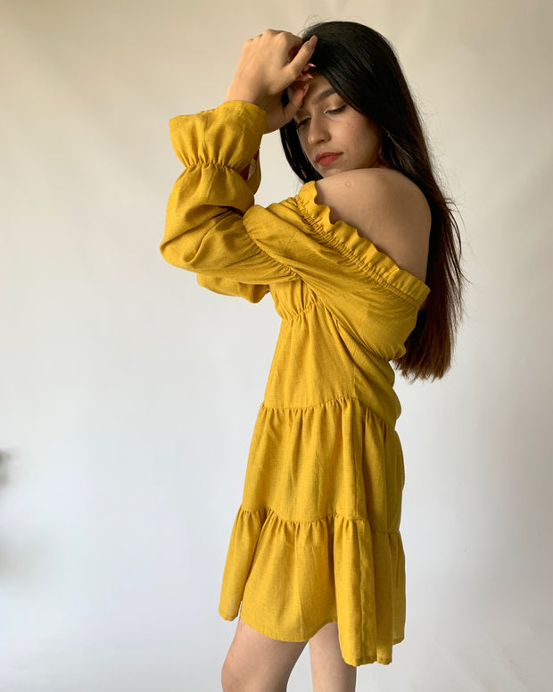 Mustard Yellow Off Shoulder Dress