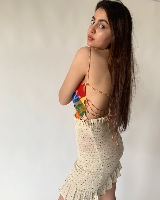 Color Blocks Lace Back Top